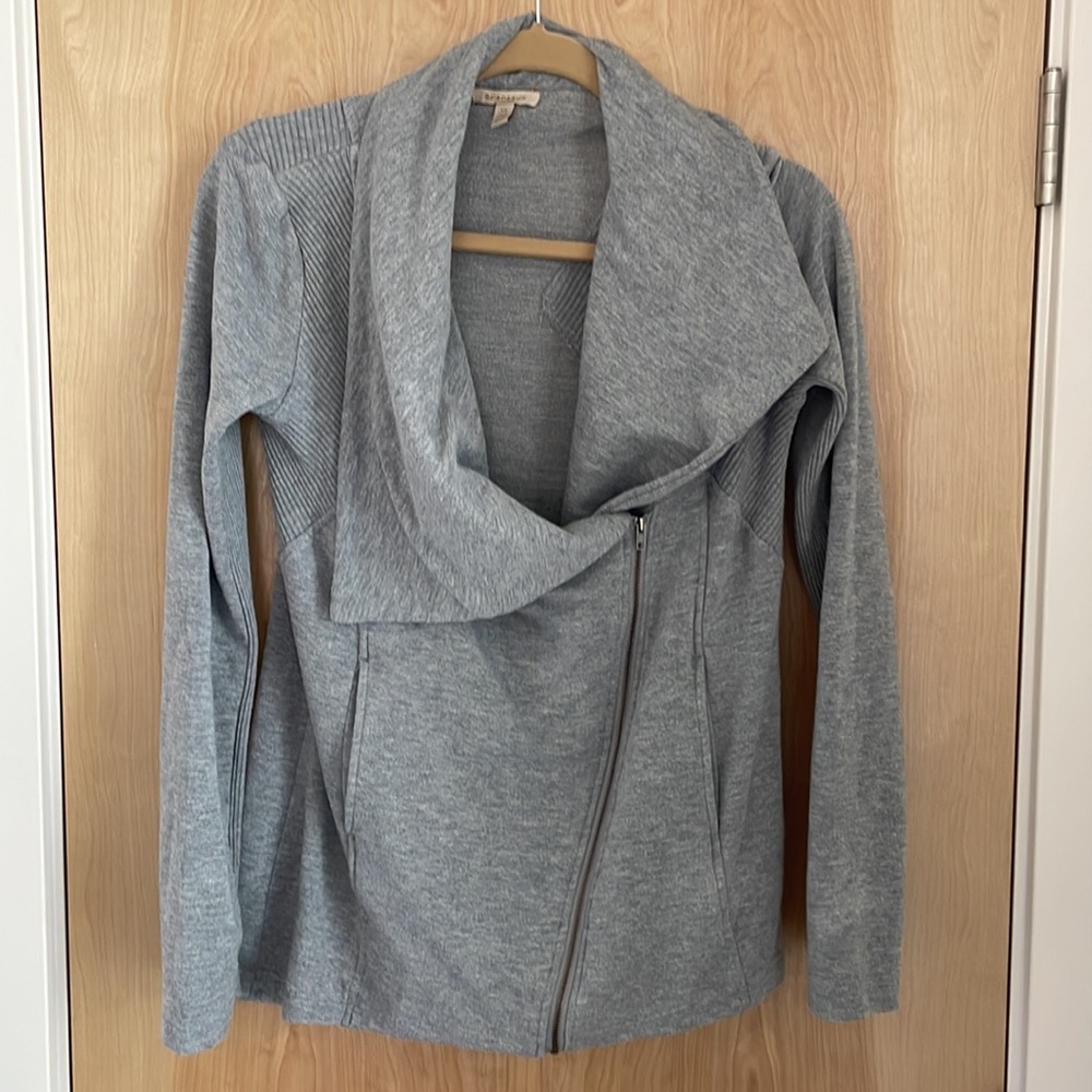 Anthropologie Bordeaux Moto Zip Grey Sweatshirt Jacket, Size Small